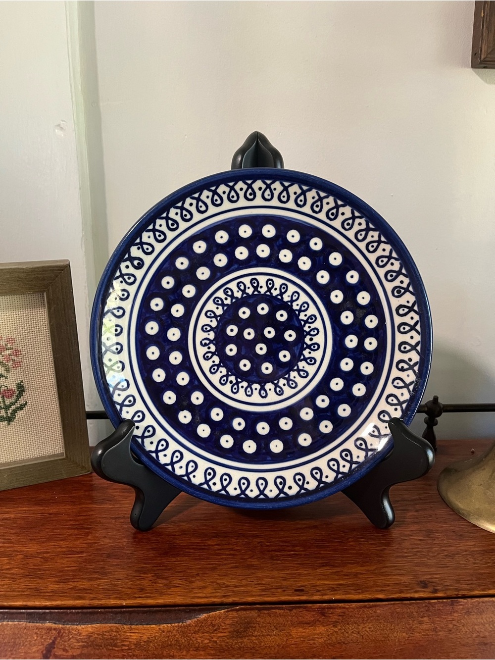 Boleslawiec polish pottery blue and white peacock pattern plate